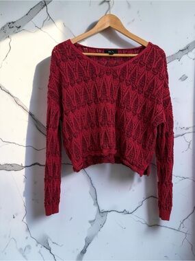 BCX Burgundy Open-Knit V-Neck Sweater